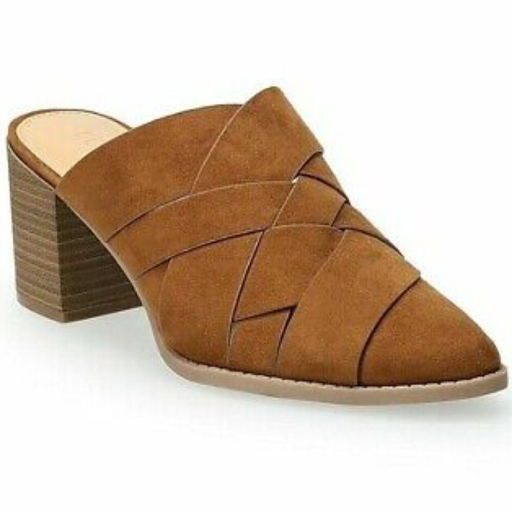 Size 7 -LC Lauren Conrad Rowann Women's High Heel Mules - Cognac